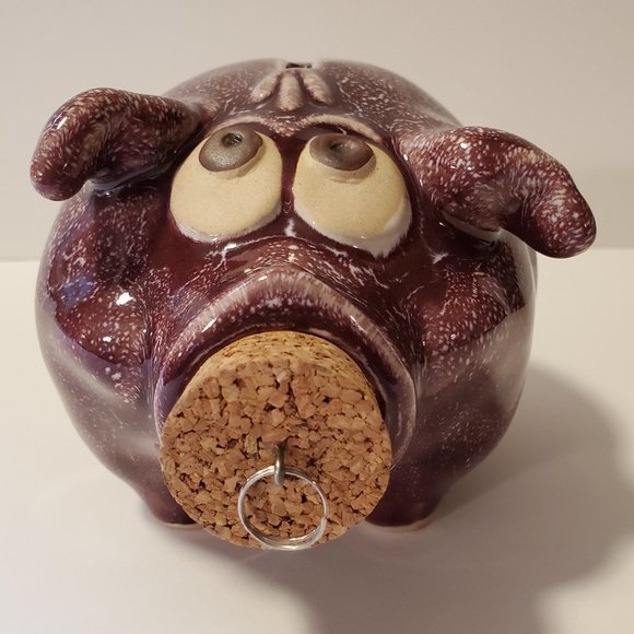 Ceramic Purplish Piggy Bank with Cork Stopper - Picture 2 of 7